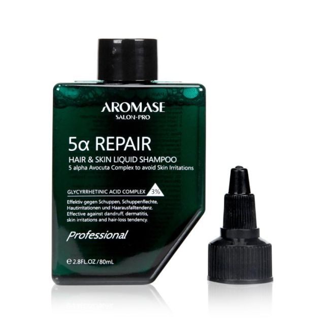 AROMASE Display Salon-Pro 5a Repair Hair % Skin Liquid Shampoo 6 x 80 ml.